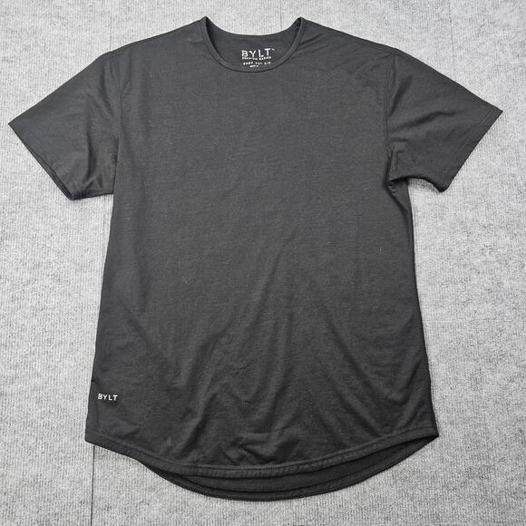 BYLT Shirt Mens Large Black Drop Cut Short Sleeve Curved Hem Minimal Classic - Picture 1 of 6